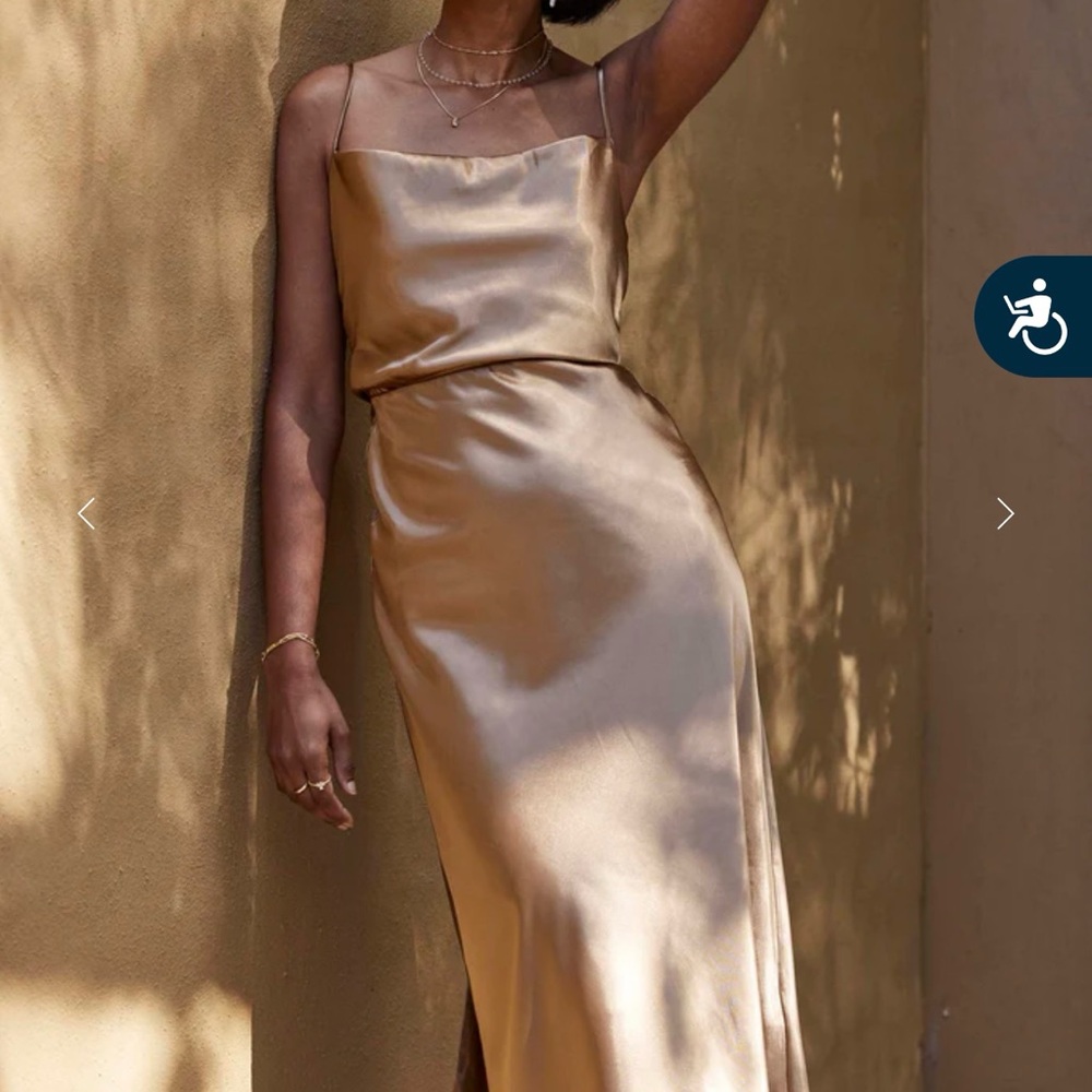 Chic Satin Midi Dress in Gold - Picture 2 of 11